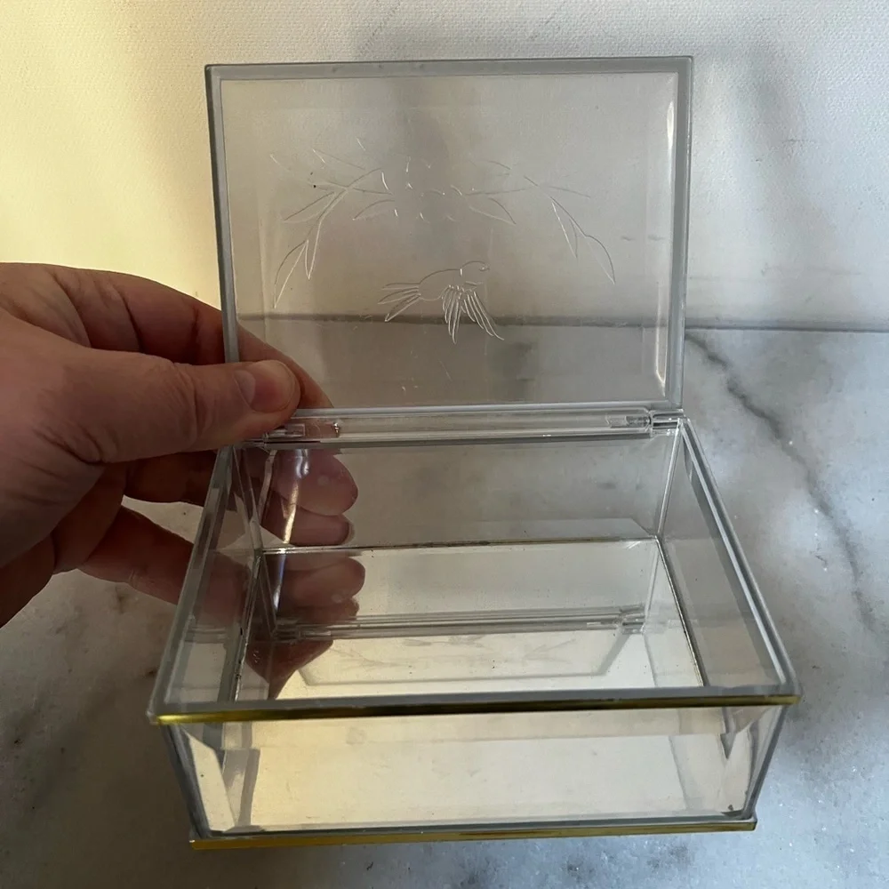 Vintage acrylic Jewelry Box with Gold brass Trim